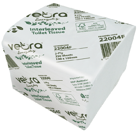 Veora 22004F Interleave Toilet Paper 2ply 250sheets/36packs