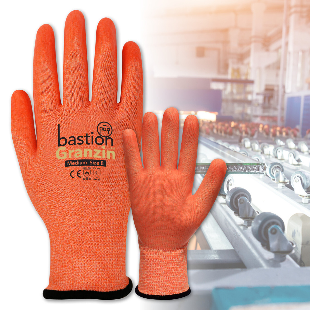 Bastion Granzin Orange HPPE Gloves Clear Silicone