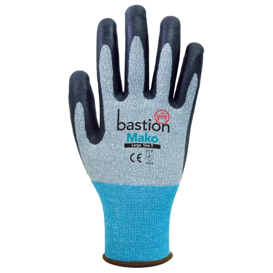 Bastion Mako HPPE/Spandex Gloves Black Micro Foam Flex Nitrile 