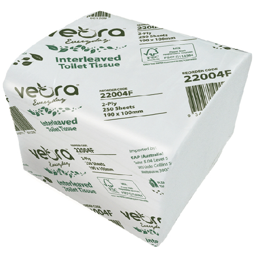 Veora 22004F Interleave Toilet Paper 2ply 250sheets/36packs